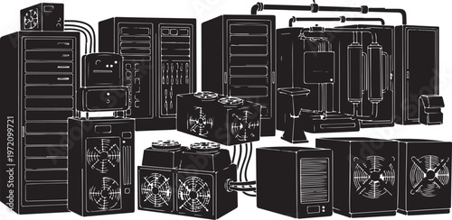 Collection of various computer servers and data storage devices