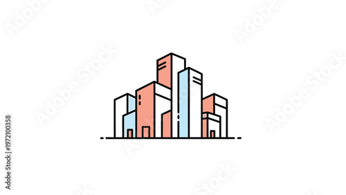 Colorful modern city skyline illustration with minimalist design and clean lines.