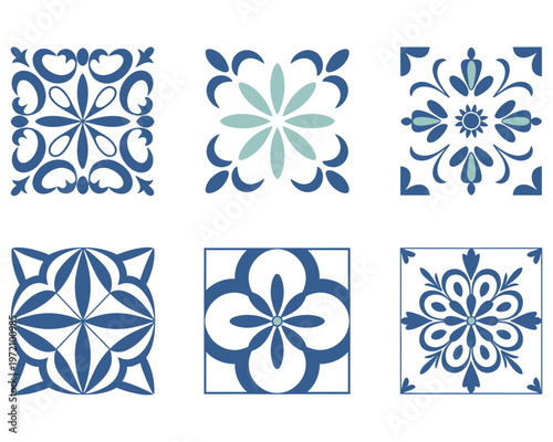 ceramic tile pattern, porcelain decorative background design, blue and white floral decor, seamless vintage ornament texture inspired by traditional motifs, elegant repeating surface for wallpaper