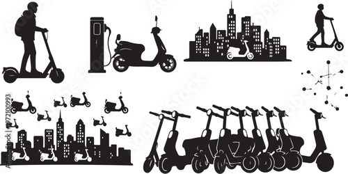 Electric scooters in city urban transportation and mobility solutions