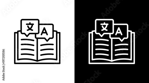 Language Book White Icon Set Design