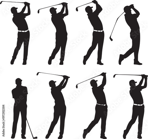 Sequential illustration of a golfer's swing technique in action