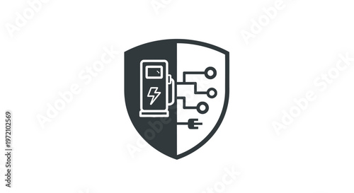 Electric Vehicle Charging Station Shield Symbolizing Security and Technology.