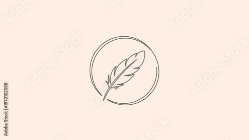 Delicate Feather Illustration Within a Simple Circular Frame.