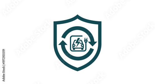Electric Vehicle Charging Station Symbol Protected by Shield Icon.