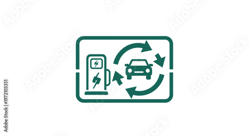 Electric Vehicle Charging Station Symbol Sign with Car and Arrows.