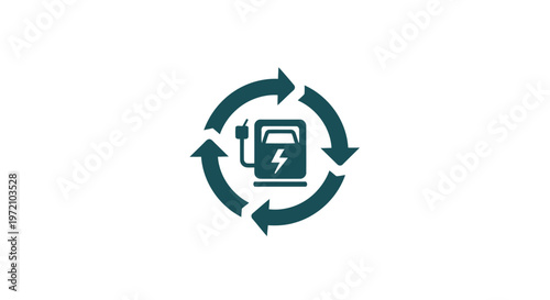 Electric Vehicle Charging Station Symbol Surrounded by Arrows, Green Energy Concept.