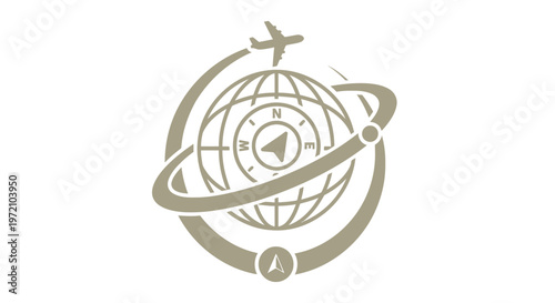 Elegant Travel Logo Featuring Globe, Airplane, and Compass Design.