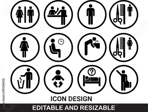Collection of twelve bathroom and medical facility icons for design use Vector