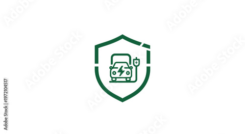 Electric Vehicle Charging Station Symbol Within Green Shield Icon.