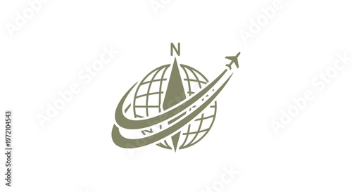 Elegant Travel Logo Featuring Globe, Airplane, and Compass Design.