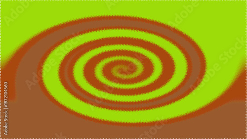 Abstract spiral seamless pattern with alternating green and brown curved bands creating optical illusion depth modern background