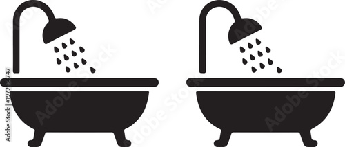 Comparison of shower water flow patterns in a bathtub with different spray settings