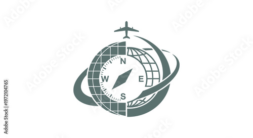 Elegant Compass Globe Design with Airplane Symbol for Travel Agency.