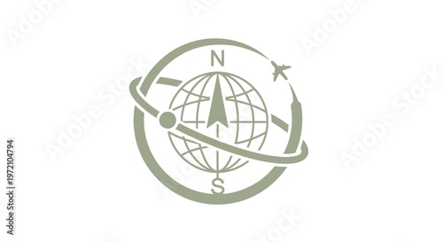 Elegant Compass Globe Icon Depicting Navigation and Global Travel.