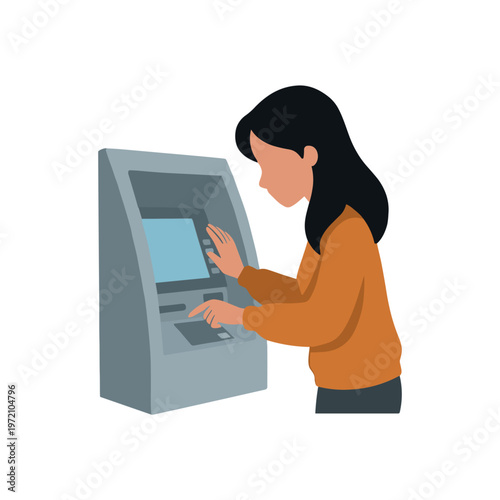 Woman using an ATM machine to withdraw cash indoors