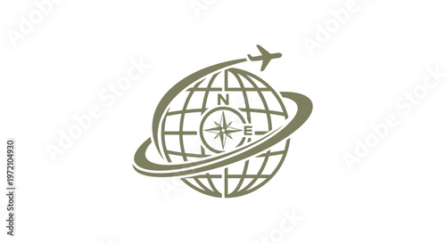 Elegant Globe with Airplane and Compass Symbolizing Global Travel.