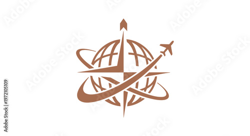 Elegant Travel Logo Featuring Globe, Airplane, and Compass Elements.
