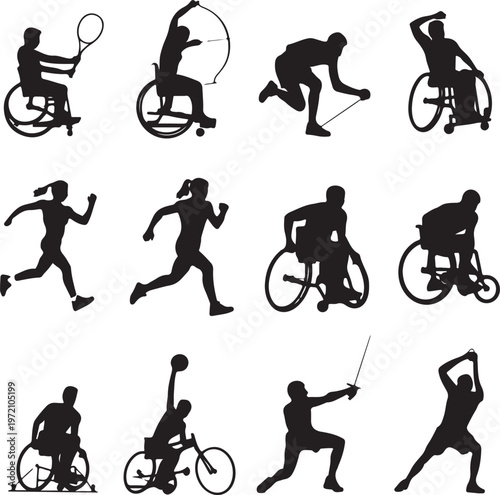 Diverse adaptive and mainstream sports activities illustrated with silhouettes