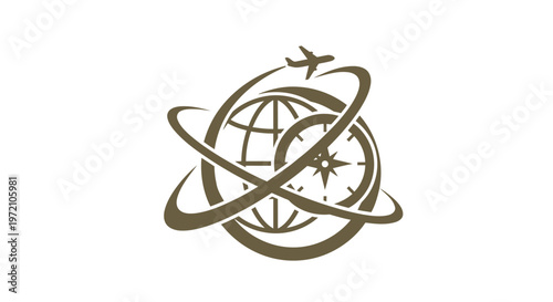 Elegant Travel Logo Featuring Globe, Compass, and Airplane Symbol.