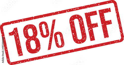 Isolated 18 percent off stamp with a distressed red texture on a clean white surface