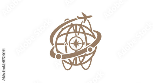Elegant Travel Logo Featuring Globe, Compass, and Airplane Symbol.
