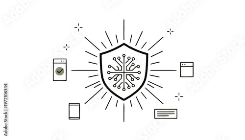Digital Security Shield Protecting Data and Information Online.