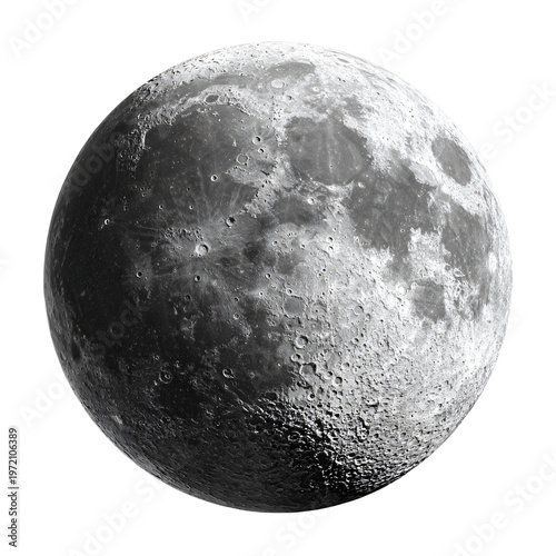 Professional Isolated Moon with Craters in Black and White on White Background for Design Projects