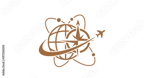 Elegant Travel Logo Featuring Globe, Compass, and Airplane Symbol.