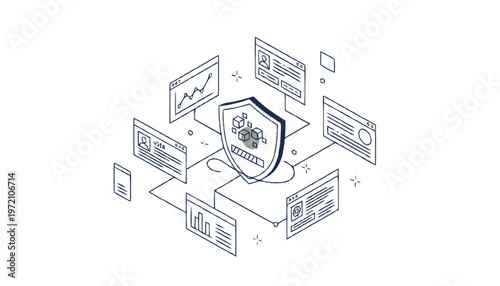 Digital Security Shield Protecting Data and Information Online.