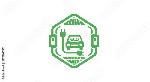 Eco-Friendly Electric Vehicle Symbol with Charging Station Icon.