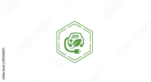Eco-Friendly Electric Vehicle Symbol with Green Leaf and Plug.