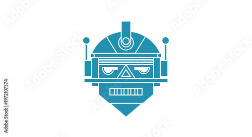 Futuristic Robot Head Illustration with Detailed Design and Blue Color.