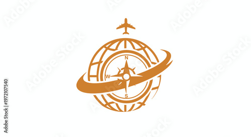 Elegant Orange Globe with Airplane and Compass Design for Travel.