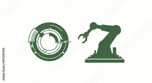 Futuristic Robotic Arm and Circular Interface Design Elements.