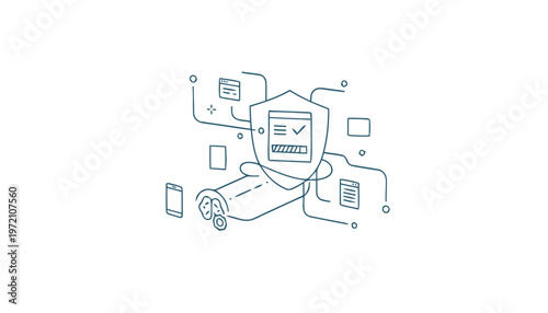 Digital Security Shield Protecting Data and Information Online.
