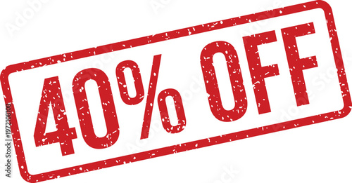This image features a textured red forty percent off stamp prominently displayed on a clean white space