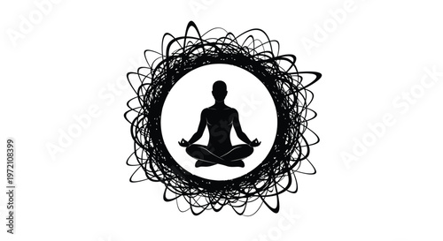 Mindful meditation vector graphic representing inner peace within the chaos of modern life illustration concept.