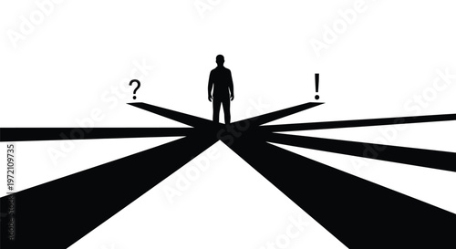 Stylized vector graphic showing a figure at a divergence, representing critical choices and decisions ahead.