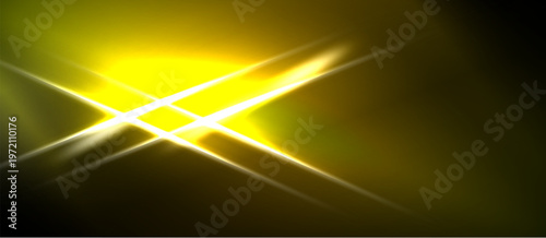 Bright yellow light streaks cross dark background. Abstract energy radiates, creating dynamic visual effect. Bold contrast defines composition.