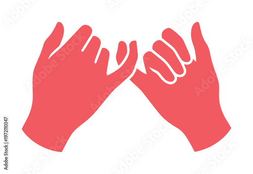 Pinky promise gesture, a symbol of friendship and commitment. Two hands interlocking fingers, representing trust and agreement. A simple, graphic vector illustration for relationships and