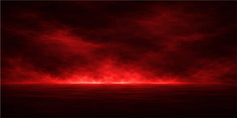 Keuken achterwand Bruin Dramatic storm clouds with fire and smoke under a red and black sky illuminated by lightning during a beautiful sunset landscape at dusk  © alien