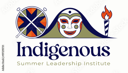 Indigenous Summer Leadership Institute logo features a drum, mask, and torch