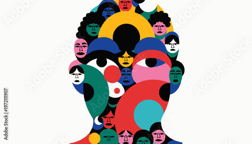 colorful illustration of a person's head made up of many smaller faces