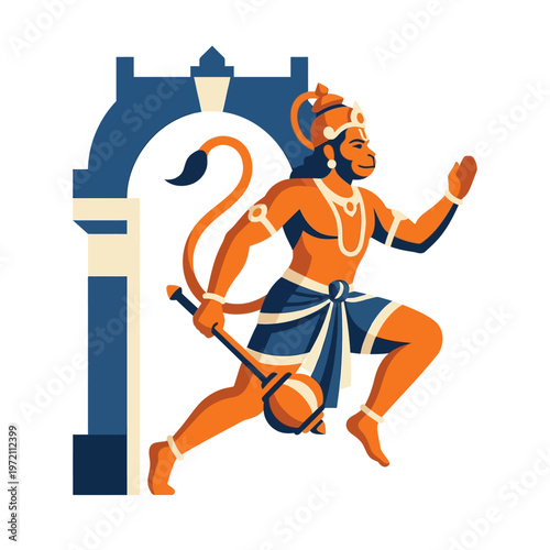 Hanuman, the Hindu monkey god, depicted in a dynamic pose.