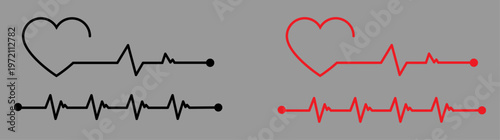 Line rate heartbeat in red and black with heart and dot mark. Medical monitor heart beat and rhythm. Electrocardiogram heart and pulse for monitor health. Vector Illustration.