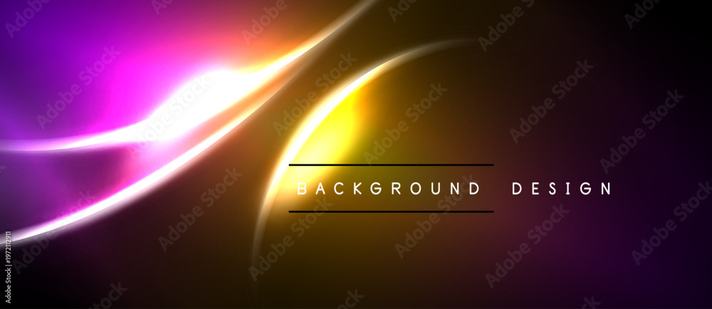 Naklejka premium Abstract vibrant background. Smooth curves, purple, yellow hues create dynamic flow. Modern design element for presentations.
