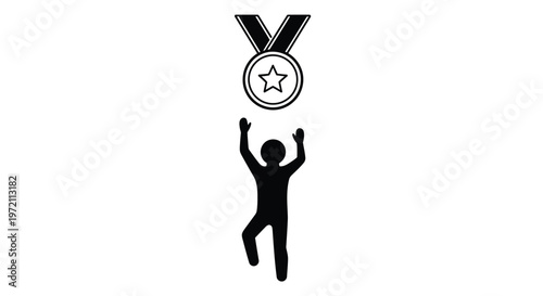 Silhouette of a person reaching for a medal with a star