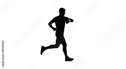 Silhouette of a man running in a dynamic pose with one leg extended