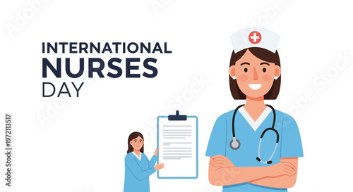 International nurses day illustration featuring a smiling healthcare professional